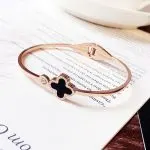 Four Leaf Clover Titanium Steel Rose Gold Open Bracelet for Women - Image 11