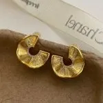 Gold Irregular Texture Stud Earrings – Leopard Pattern Design - Image 5
