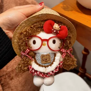Cute Kitty Doll Keychain Plush Bag Charm – Curly Hair Bear Kitty Pendant Gift for Girls