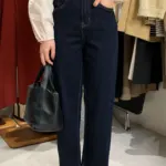 Retro Dark Blue High Waist Straight Leg Jeans