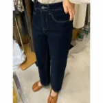 Retro Dark Blue High Waist Straight Leg Jeans - Image 2