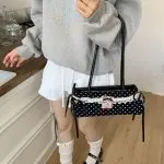 Vintage Polka Dot Lace Bow Baguette Shoulder Bag - Image 6
