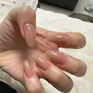 Handmade Nude Press-On Nails – Elegant Glossy Detachable Nail Tips with Fair Skin Effect