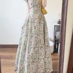 Korean Cottagecore Floral Puff Sleeve A-Line Maxi Dress for Women