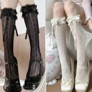 Lolita Lace Heart Bow Mid-Calf Socks