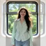 Mint Green Ruffle V-Neck French Girl Blouse - Image 3