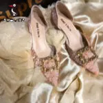 PLOVER Pink Crystal Pointed Toe Stiletto Heels - Image 5