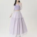 Korean Style High Waist Ruffle Lace A-Line Long Skirt - Image 5