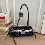 Vintage Polka Dot Lace Bow Baguette Shoulder Bag - Image 5