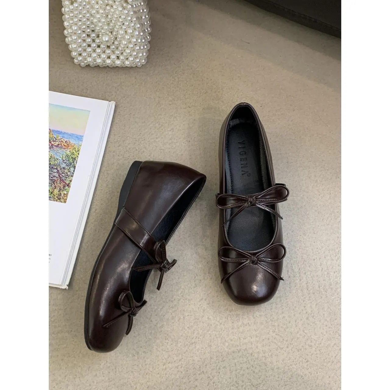 Main Images3 Elegant Bow Round Toe Flats Women's Comfortable Shallow-Cut Ballet Loafers - Image 1