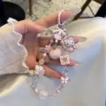 Cute Pink Beaded Phone Charm Strap – DIY Camera Wrist Lanyard & Hanging Chain - Image 3