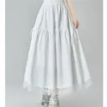 Korean Style High Waist Ruffle Lace A-Line Long Skirt - Image 6