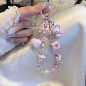 Cute Pink Beaded Phone Charm Strap – DIY Camera Wrist Lanyard & Hanging Chain