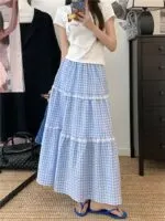 Elegant Lace Patchwork Plaid A-Line Cake Skirt - Image 2
