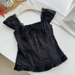 French Sweetheart Waist-Cinching Black Top - Image 10