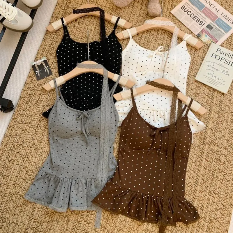 Main Images5 Lace Polka Dot Cami Top with Built-In Bra - Image 1