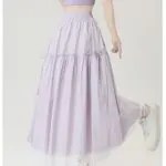 Korean Style High Waist Ruffle Lace A-Line Long Skirt - Image 2