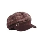 Vintage Brown Plaid Beret Hat - Image 3