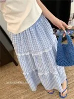 Elegant Lace Patchwork Plaid A-Line Cake Skirt - Image 7