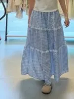Elegant Lace Patchwork Plaid A-Line Cake Skirt - Image 10