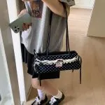 Vintage Polka Dot Lace Bow Baguette Shoulder Bag - Image 10