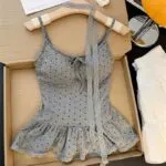 Lace Polka Dot Cami Top with Built-In Bra - Image 7