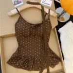 Lace Polka Dot Cami Top with Built-In Bra - Image 8