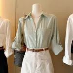 French Mint Linen Blend V-Neck Sun Protection Long Sleeve Shirt - Image 3