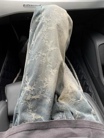 Vintage Washed Jacquard Straight-Leg Pants