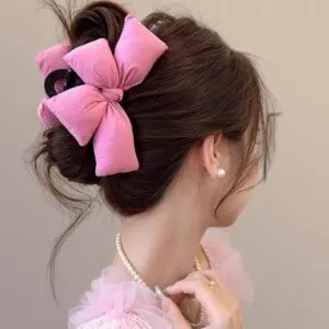Vintage Cotton Bow Hair Claw Clip – Korean Style Oversized Pillow Cushion Hair Accessory