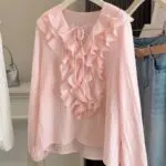 Women's Ruffle V-Neck Tie Front Blouse