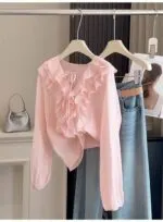 Women's Ruffle V-Neck Tie Front Blouse - Image 6