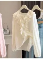 Women's Ruffle V-Neck Tie Front Blouse - Image 4