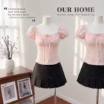 Square Neck Off-Shoulder Puff Sleeve Lace Blouse - Image 2