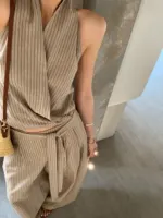 Old Money Striped Tie-Back Vest & Wide Leg Pants Co-Ord Set - Image 5