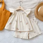 Girls Embroidered Ruffle Sleeve Top & Shorts Set – Summer Cotton 2-Piece Outfit for Toddlers & Kids - Image 4