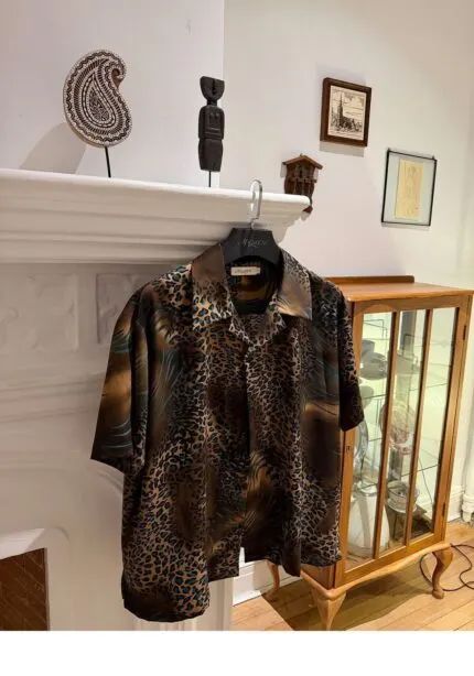 Vintage Leopard Print Short Sleeve Men's Shirt – Retro Casual Summer Button-Up
