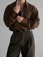 Retro Textured Vertical Stripe Long Sleeve Shirt - Image 3