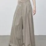Women's Vintage Striped Wide Leg Pants | High-Waist Pleated Straight Leg Trousers