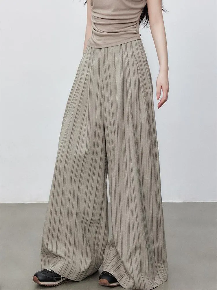 Main Images1 Women's Vintage Striped Wide Leg Pants | High-Waist Pleated Straight Leg Trousers - Image 1