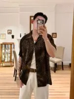 Vintage Leopard Print Short Sleeve Men's Shirt – Retro Casual Summer Button-Up - Image 3