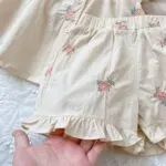 Girls Embroidered Ruffle Sleeve Top & Shorts Set – Summer Cotton 2-Piece Outfit for Toddlers & Kids - Image 6