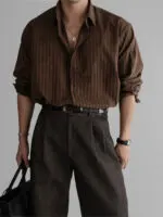Retro Textured Vertical Stripe Long Sleeve Shirt - Image 5