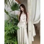 Women's Satin Cami Top & Midi Skirt Set | Asymmetrical Lace-Up 2-Piece Outfit - Image 7
