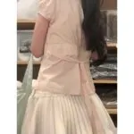 Lace Peter Pan Collar Short Sleeve Blouse - Image 4