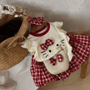 Ruffle Sleeve Top & Plaid Skort Set