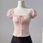 Square Neck Off-Shoulder Puff Sleeve Lace Blouse - Image 4
