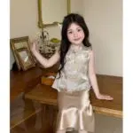 Girls' Chinese Hanfu Vest & Satin Skirt Set | New Chinese Style Summer 2-Piece Outfit - Image 2