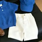 Boys' Korean Style Polo Knit Shirt & White Shorts Set - Image 2