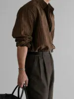 Retro Textured Vertical Stripe Long Sleeve Shirt - Image 4